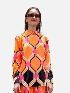 NEOFAA Women Orange Checked Casual Shirt