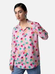 NEOFAA Women Pink Floral Printed Casual Shirt