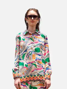 NEOFAA Women White Floral Printed Casual Shirt