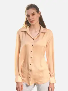 NEOFAA Women Peach-Coloured Semi Sheer Casual Shirt