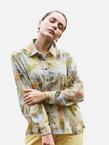 NEOFAA Women Green Floral Printed Casual Shirt