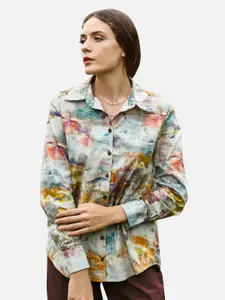 NEOFAA Women Green Floral Printed Casual Shirt
