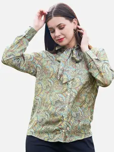 NEOFAA Women Green Floral Printed Casual Shirt