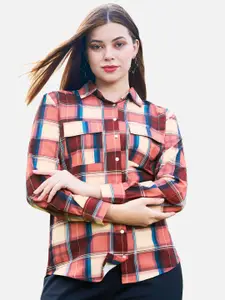 NEOFAA Women Maroon Checked Casual Shirt