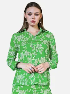 NEOFAA Women Green Floral Printed Casual Shirt
