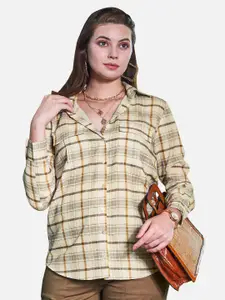 NEOFAA Women Red Tartan Checks Checked Casual Shirt