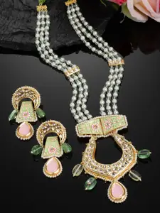 DUGRISTYLE Gold-Plated Kundan-Studded Necklace & Earrings Set