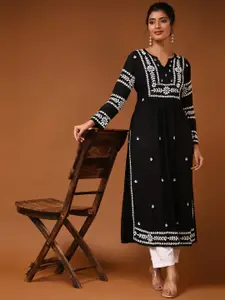 HOUSE OF KARI Women Black Thread Work Kurta