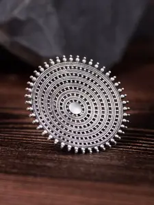 Saraf RS Jewellery Silver-Plated Oxidised Cocktail Adjustable Finger Ring