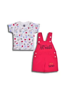 Wish Karo Infant Boys Graphic Printed Cotton T-shirt With Dungaree
