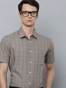 Indian Terrain Men Grey Chiseled Slim Fit Opaque Checked Formal Shirt