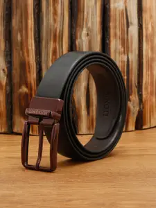 MUTAQINOTI Men Leather Textured Reversible Formal Belt