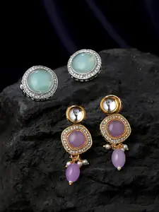 Yellow Chimes Set of 2 Gold Plated Contemporary Stone Studded Drop Earrings