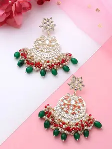 Yellow Chimes Gold Plated Contemporary Kundan Studded Chandbalis Earrings