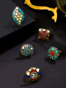 Yellow Chimes Set Of 5 Gold-Plated Adjustable Bhomian Style Finger Rings