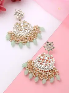 Yellow Chimes Gold-Plated Kundan Studded Crescent Shaped Chandbalis