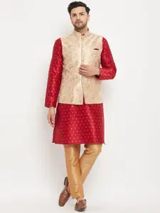 VASTRAMAY Woven Design Straight Zari Kurta with Pyjamas & Nehru Jacket