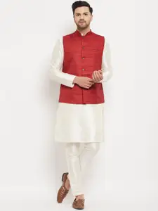 VASTRAMAY Straight Kurta with Pyjamas & Nehru Jacket