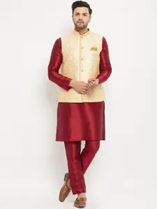 VASTRAMAY Mandarin Collar Straight Kurta with Pyjamas & Nehru Jacket