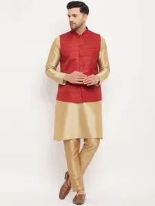VASTRAMAY Mandarin Collar Straight Kurta with Pyjamas & Nehru Jacket