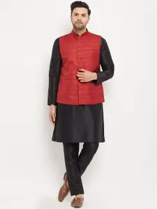 VASTRAMAY Mandarin Collar Straight Kurta with Pyjamas & Nehru Jacket