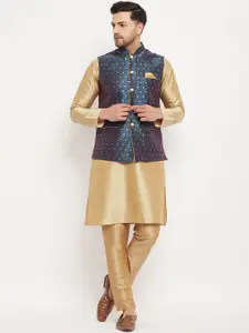 VASTRAMAY Men Straight Zari Detail Kurta with Pyjamas & Nehru Jacket