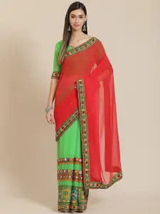 SERONA FABRICS Embroidered Mirror Work Pure Georgette Half and Half Saree