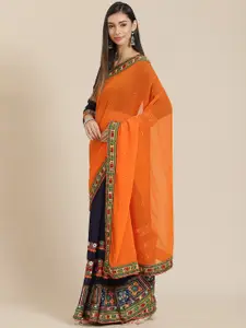 SERONA FABRICS Embroidered Mirror Work Pure Georgette Half and Half Saree