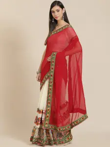 SERONA FABRICS Embroidered Mirror Work Pure Georgette Half and Half Saree