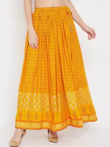 Clora Creation Printed Flared Maxi Drawstring No Slit Skirt