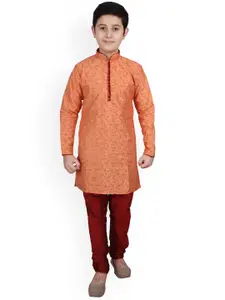 Pro-Ethic STYLE DEVELOPER Boys Floral Printed Mandarin Collar Kurta With Pyjamas