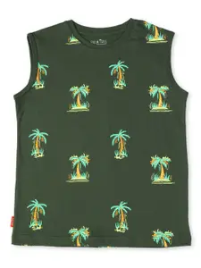 Palm Tree Conversational Printed Sleeveless Cotton T-shirt
