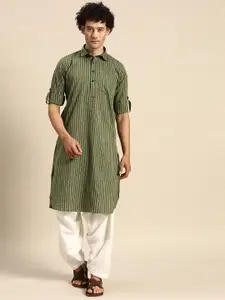 RAJUBHAI HARGOVINDAS Striped Cotton Pathani Kurta