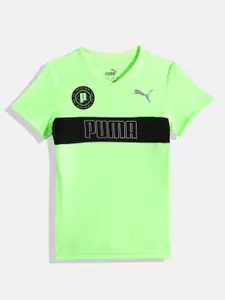 Puma Boys Green & Black Brand Logo Printed Regular fit T-shirt
