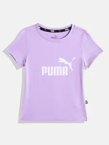 Puma Girls Lavender Brand Logo Printed Pure Cotton T-shirt