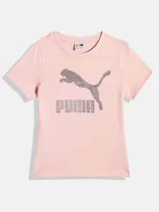 Puma Girls Classics Brand Logo Print Youth Knitted Pure Cotton T-Shirt