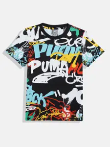 Puma Boys BASKETBALL BLOCK PARTY Youth Brand Logo Print Pure Cotton T-shirt