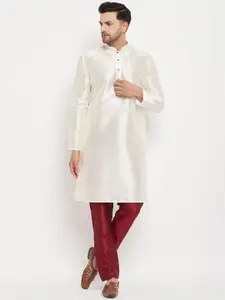 VASTRAMAY Mandarin Collar Straight Kurta with Pyjamas