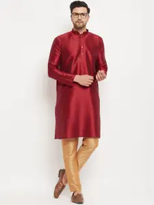 VASTRAMAY Mandarin Collar Straight Kurta with Pyjamas