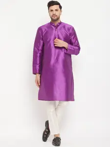 VASTRAMAY Mandarin Collar Silk Blend Kurta With Pyjamas