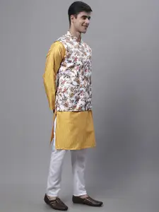 Jompers Striped Thread Work Straight Kurta with Pyjamas & Nehru Jacket