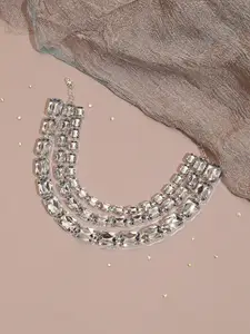 SOHI Silver-Plated Stone-Studded Layered Necklace