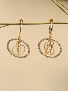SOHI Gold-Plated Stone-Studded Contemporary Half Hoop Earrings