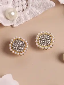 SOHI Silver-Plated Classic Stone Studded Studs Earrings
