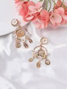 SOHI Gold Plated Contemporary Floral Drop Earrings