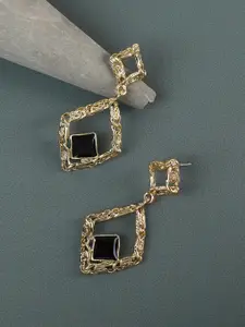 SOHI Gold-Plated Contemporary Stone Studded Drop Earrings