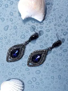 SOHI Silver-Plated Stone-Studded Contemporary Drop Earrings