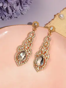 SOHI Gold-Plated Stone Studded Contemporary Drop Earrings