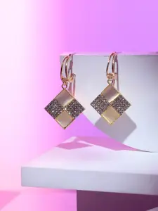 SOHI Gold-Plated Stone-Studded Contemporary Half Hoop Earrings