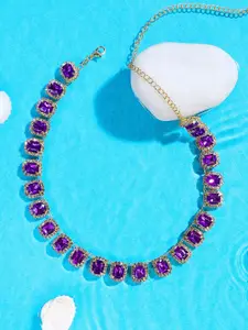 SOHI Gold-Plated Stone Studded Minimal Necklace